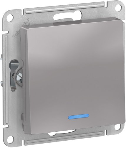 Выключатель с подсветкой без рамки Systeme Electric AtlasDesign 1-кл. алюминий картинка